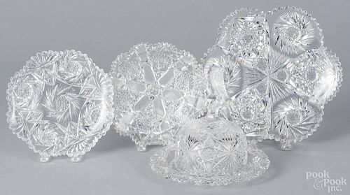 Three American brilliant cut glass circular trays, 19th/20th c., largest - 9 1/4'' dia.