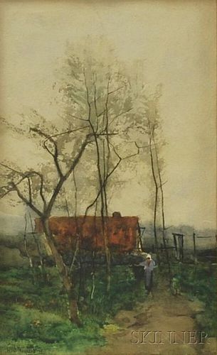 Henri Stacquet (Belgian, 1838-1906)      Woman Walking On a Country Path