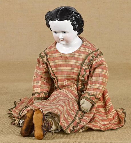 Large German China head and shoulder doll with mo