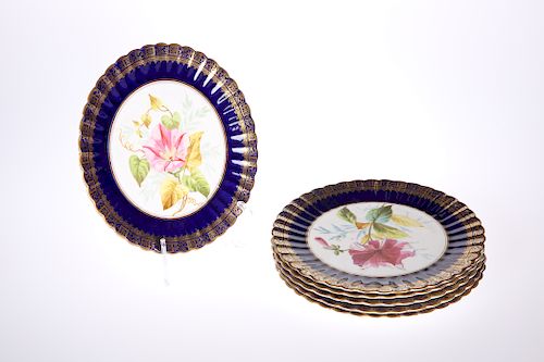 A SET OF SIX VICTORIAN DESSERT PLATES, each painted to the 