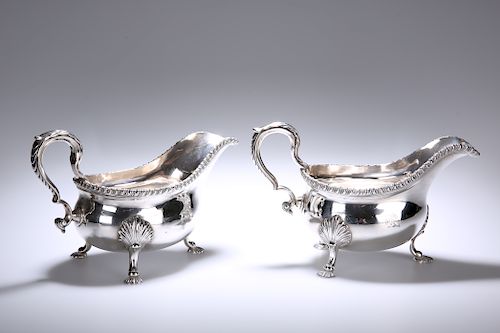 A HANDSOME PAIR OF GEORGE III LARGE SILVER SAUCE OR GRAVY B