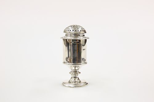 A POUNCE POT, with domed cover and pedestal foot, unmarked 