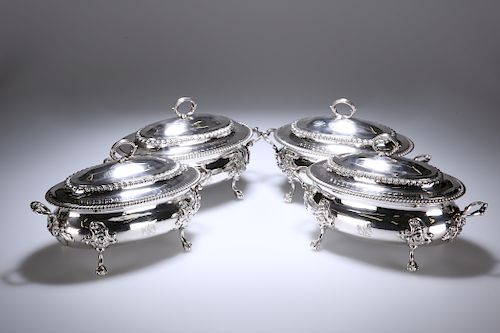 A HANDSOME SET OF FOUR GEORGE III SILVER TUREENS, LONDON 17