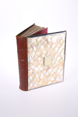 A LATE VICTORIAN MOTHER-OF-PEARL PHOTOGRAPH ALBUM, with twe