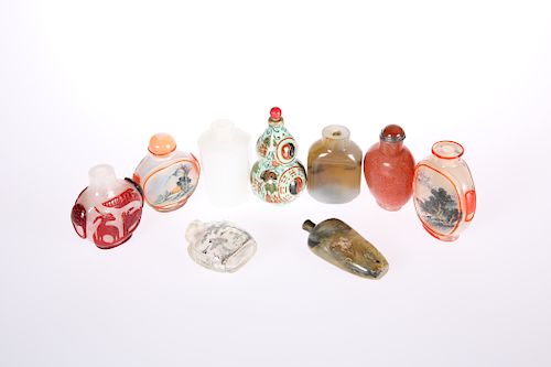 A COLLECTION OF NINE CHINESE SNUFF BOTTLES, including porce