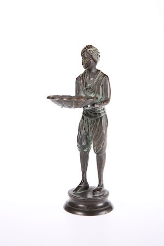 AN ORIENTALIST PATINATED BRONZE FIGURAL WAITER, LATE 19th C