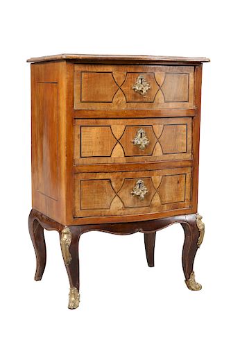 A CONTINENTAL INLAID WALNUT CHEST OF DRAWERS, 19TH CENTURY,