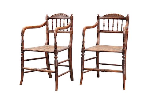 A PAIR OF ANGLO-INDIAN FAUX ROSEWOOD OPEN ARMCHAIRS, 19TH C