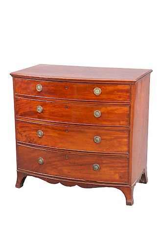 A REGENCY MAHOGANY BOW-FRONT CHEST OF DRAWERS, with four lo
