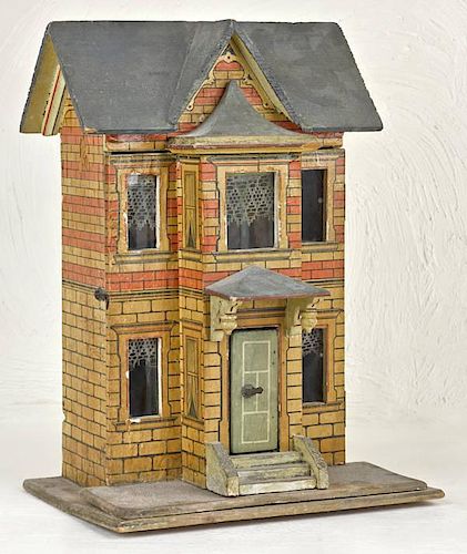 Bliss paper covered wood doll house with miscella