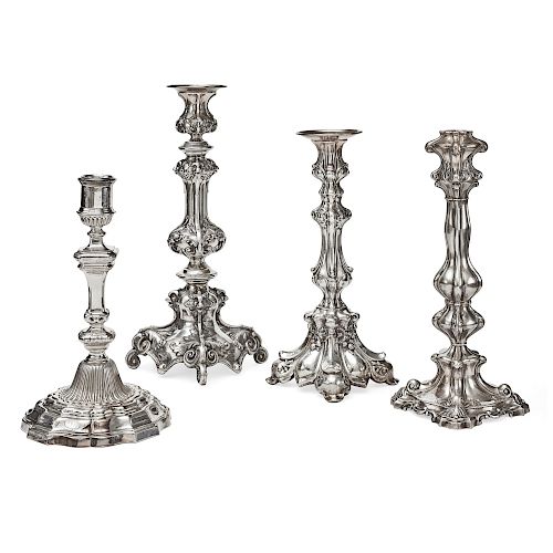 Four Italian silver candlesticks