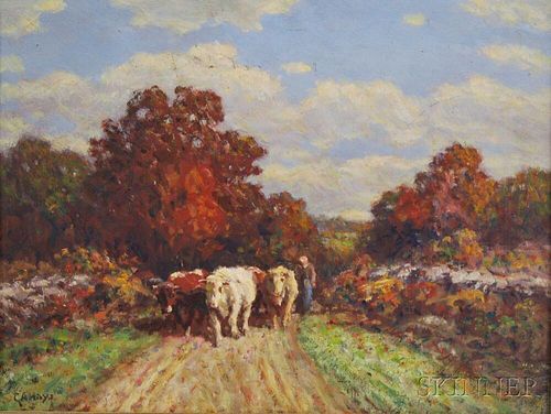 George Arthur Hays (American, 1854-1945)      Farmer with Cows on a Path.