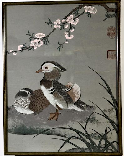 Large Signed Chinese Duck Painting