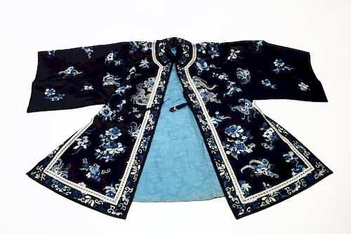 Antique Chinese Blue Silk Robe