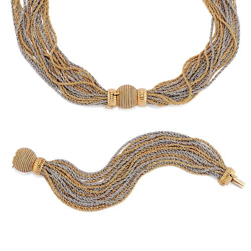A 18K two color gold necklace and bracelet
