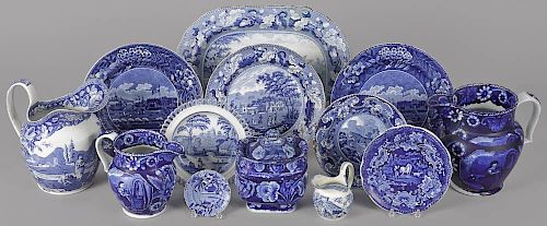 Collection of blue Staffordshire, 19th c., to inc
