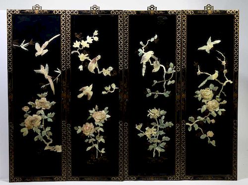 (4) Chinese Mother of Pearl & Black Lacquer Panels