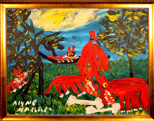 Outsider Art, Alyne Harris, Red Dogs Fighting over a Bone