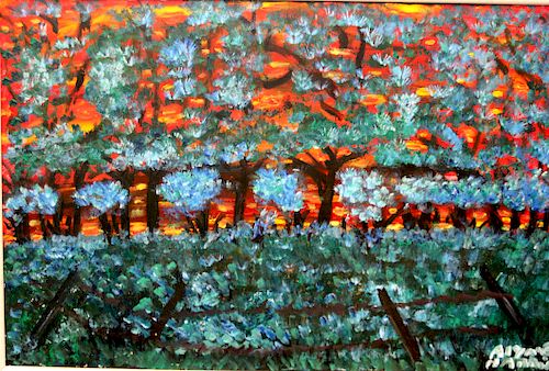 Outsider Art, Alyne Harris, Sun Setting in the Woods
