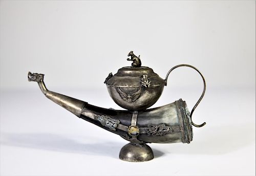19th C. Oriental Silver and Horn Incense Burner