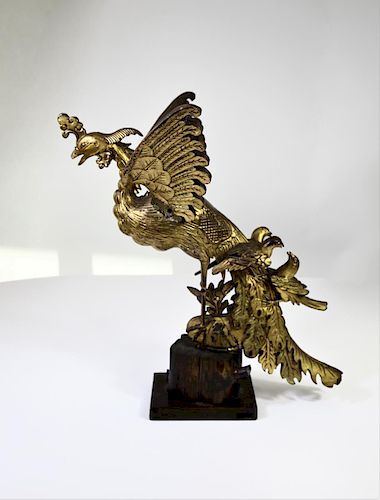 Antique Chinese Gilt Carved Wood Phoenix