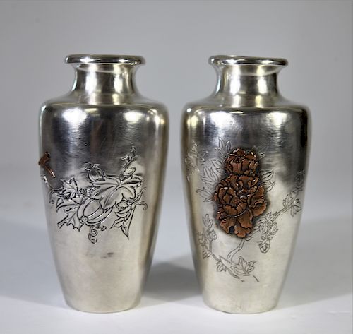 Pair of Nomura Silver Vases