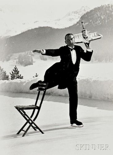 Alfred Eisenstaedt (American, 1898-1995)      René Breguet, Ice Skating Waiter, St. Moritz