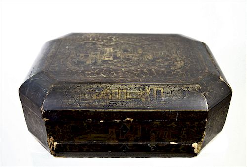 19th C Chinese Gilt & Lacquer Wooden Box