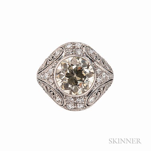 Art Deco Platinum, Colored Diamond, and Diamond Ring