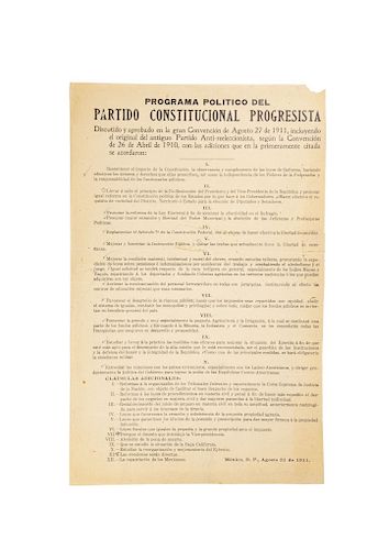 Madero, Francisco I. - Sánchez Azcona, Juan . Programa Político del Partido Constitucional Progresista. México, 1911.
