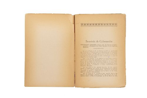 Carranza, Venustiano. Adiciones al Plan de Guadalupe y Decretos Dictados Conforme a las Mismas. Veracruz, 1915.