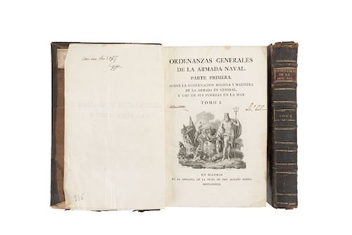 Ordenanzas Generales de la Armada Naval sobre la Gobernación Militar y Marinera de la Armada en General... Madrid, 1793. Pzas: 2.