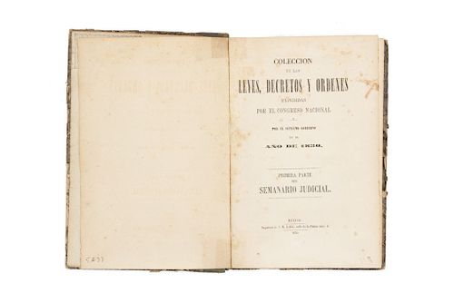 Semanario Judicial. México: Imprenta de J. M. Lara, 1850.  México, 1850.