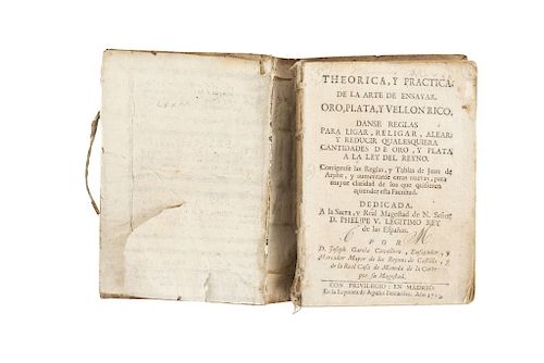 García Cavallero, Joseph. Theorica, y Práctica de la Arte de Ensayar Oro, Plata, y Vellon Rico... Madrid: 1713.