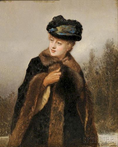 Florent Willems (Belgian, 1823-1905)      Portrait of a Woman with a Fur-lined Coat
