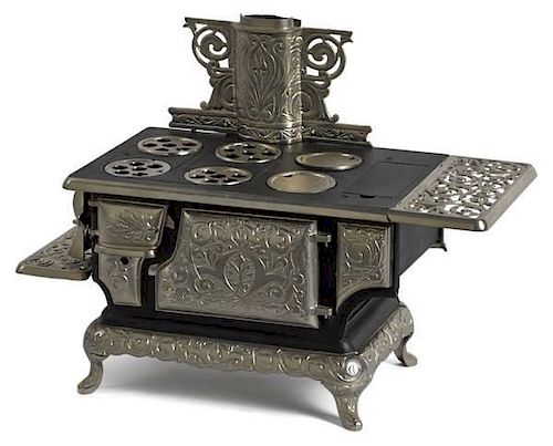 Cast iron and nickel Ideal no. 5 toy gas stove,