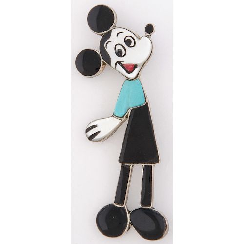 Zuni Silver Inlay Mickey Mouse Pin / Pendant