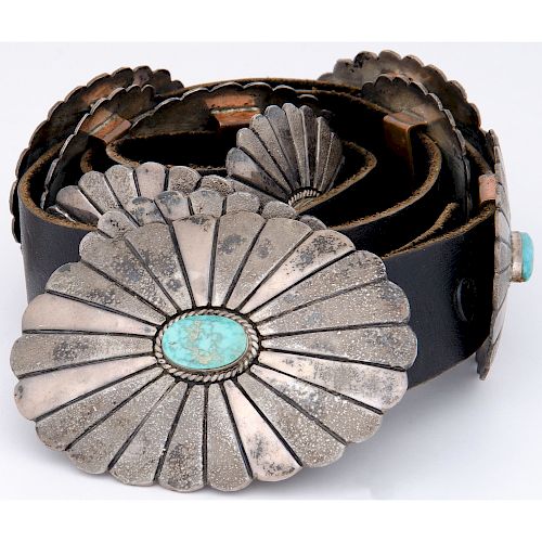 Navajo Sterling Silver and Turquoise Concha Belt, From the Collection of Robert B. Riley, Urbana, IL.   