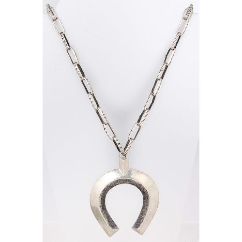 Navajo Silver Necklace with Sand Cast Naja Pendant