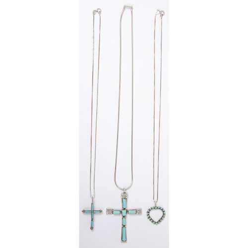 Cecilia Iule (Zuni, 20th century) Silver and Turquoise Cross Pendant PLUS