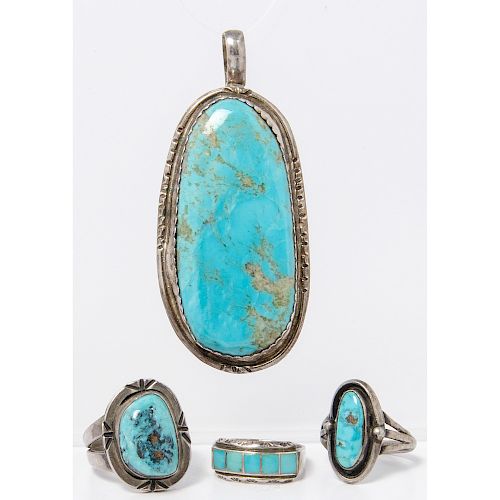 Navajo Silver and Turquoise Pendant and Rings