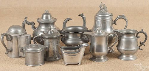 Group of pewter hollowware, 19th c., to include a