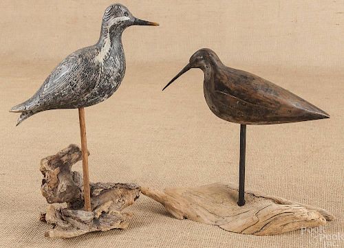 Two contemporary carved and painted shorebird dec