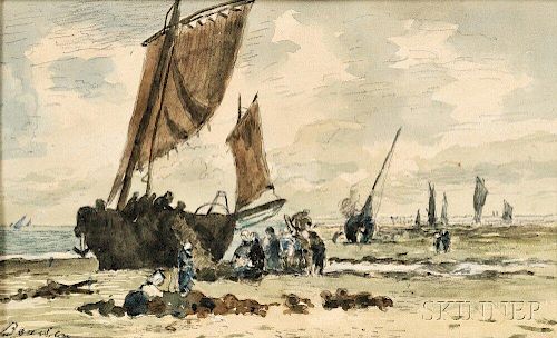Eugène Boudin (French, 1824-1898)      Fishing Ketch on the Shore