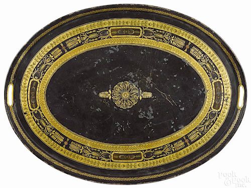 Painted tole tray, 19th c., 28'' w., together with
