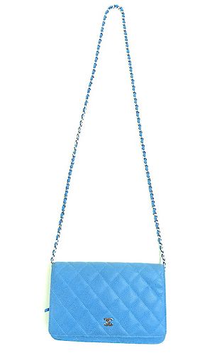 Chanel Caviar Wallet on Chain Blue - Authentic