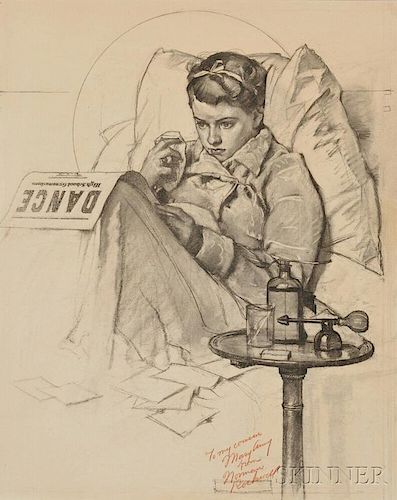 Norman Rockwell (American, 1894-1978)      Study for Girl Sick in Bed