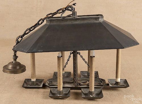 Contemporary tin chandelier, 15'' h., 26'' w.