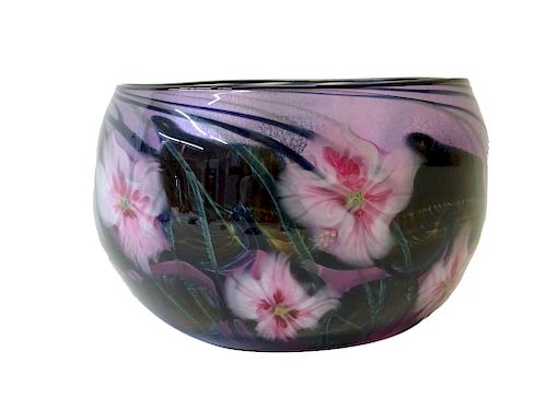 Early Charles Lotton Multi Flora Artglass Bowl