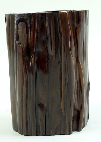 Chinese Carved Wood Brush Pot